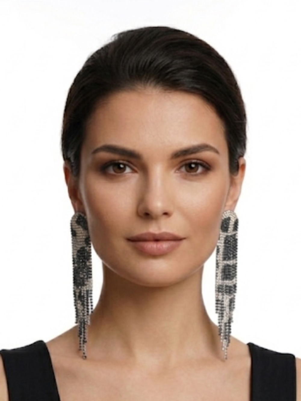 Leopard Rhinestone Tassel Duster Earrings 4.7” NWT NIB Indie